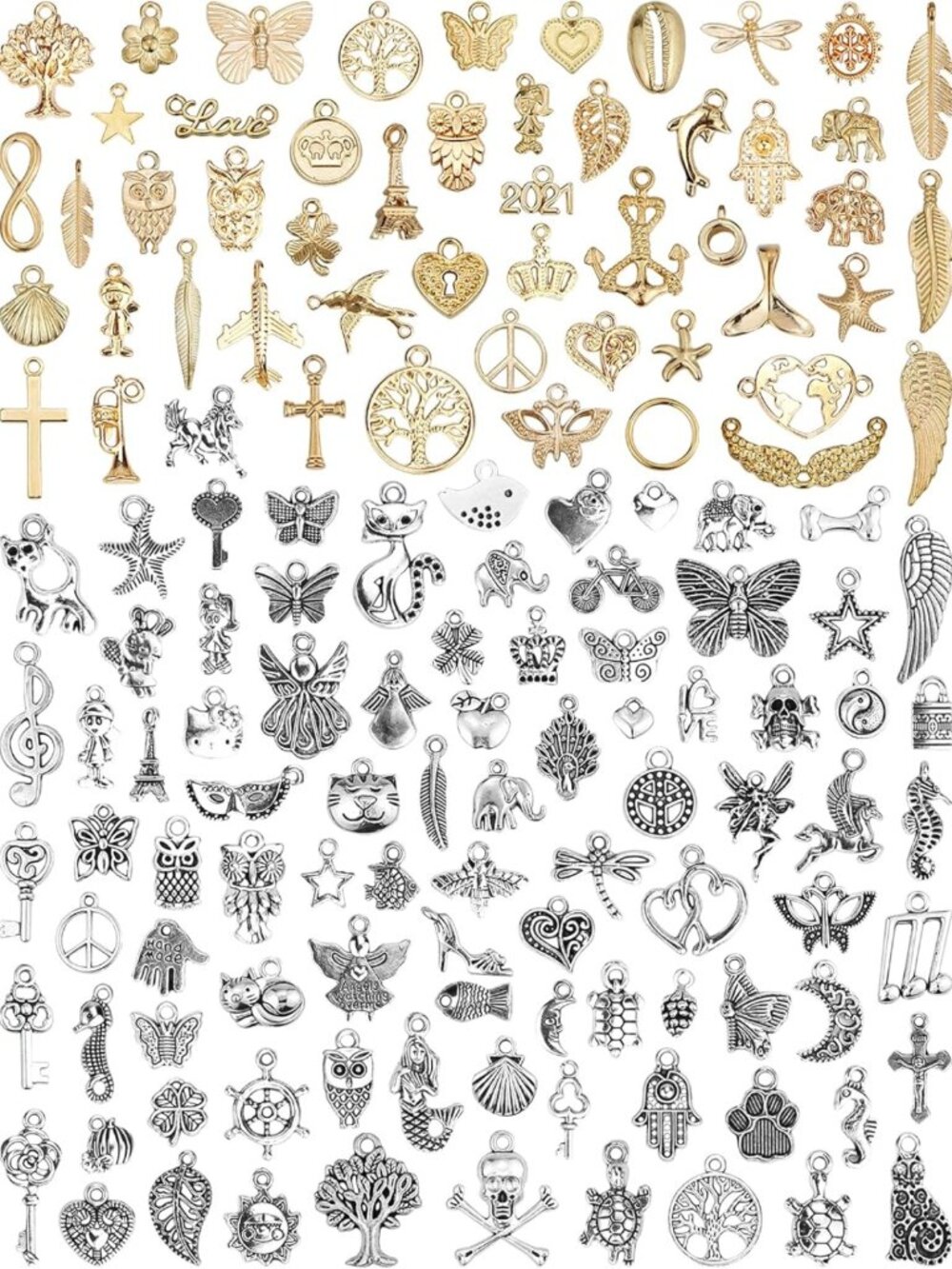 150 PCS Mixed Antique Silver & Gold Charms for DIY Jewelry Making & Crafting